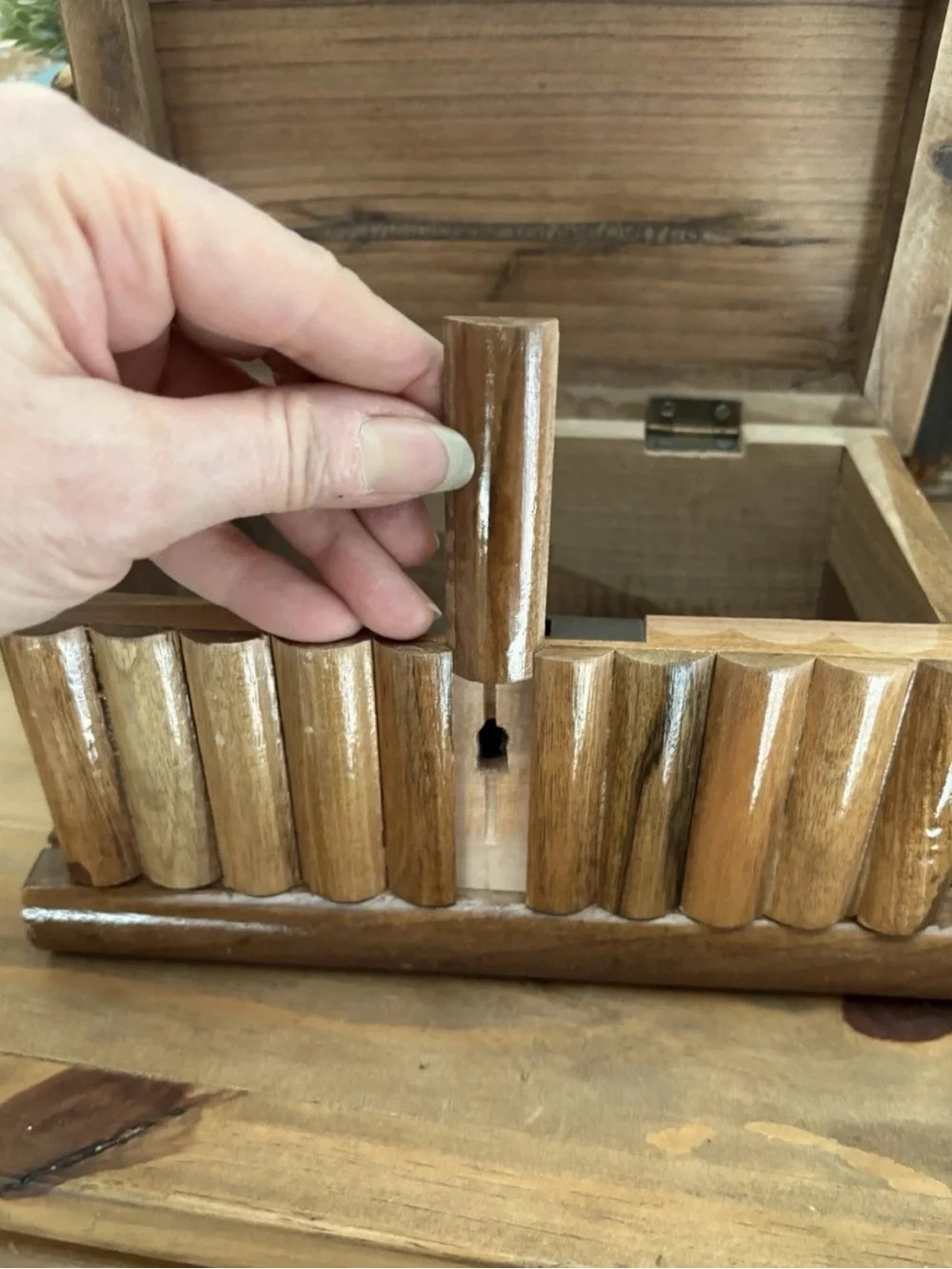 VTG Azores Portuguese Hand Carved Solid Wooden Puzzle Box
